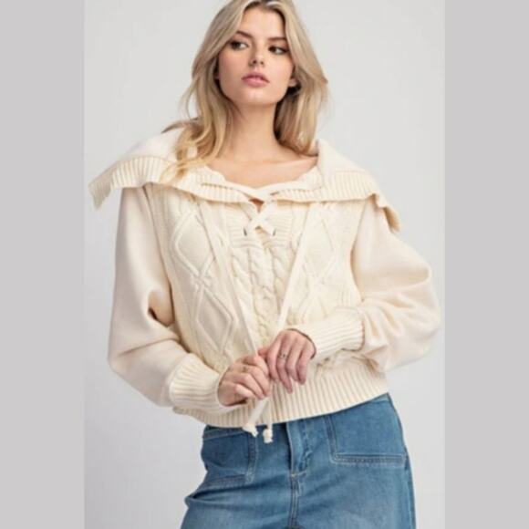 Anthropologie Sweaters - Pilcro by Anthropologie 100% Cotton Cable Laced Twofer Crop Sweater - L